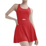 ZQGJB Womens Tennis Dress with Shorts Underneath Workout Dress with Built-in Bra Cut Out Athletic Dresses Golf Dress Exercise Dress Red L
