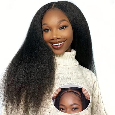 Glueless Wigs Human Hair Pre Plucked Pre Cut 4x4 Hd Lace Closure Wigs Human Hair 180% Density Kinky Straight Glueless Wigs For Women Natural Black