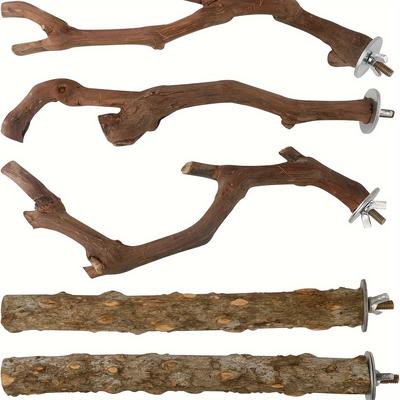 5pcs Bird Perch Stand, Natural Solid Wood Parrot S...