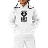 Baby Sweatshirt Child Kids Rugby Football Letter Prints Retro Sports Hooded Pullover Tops With Pocket Girls Hoodies White 11 Years-12 Years