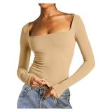 Womens Long Sleeve Basic Tops Square Neck Shirts Loose Fit Tunic Blouses Spring Trendy Outfits Clothing Streetwear