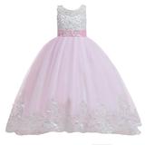 YanHoo Girls Wedding Prinecess Dresses Sequin Prom Dresses Long Ball Gown Sleeveless Quinceanera Dresses Lace Bowknot Puffy Glitter Evening Party Birthday Dresses