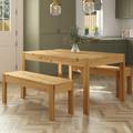 Solid Pine Dining Table with 2 Matching Dining Benches- Seats 4 - Emerson
