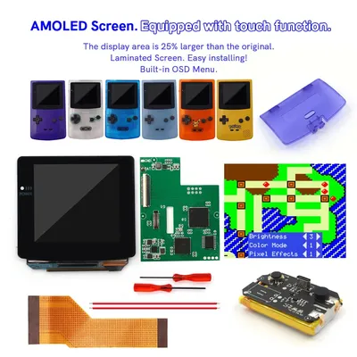 Hispeedido 2024 GBC OLED AMOLED Laminated Touch Screen OSD Menu RETRO PIXEL Kit W/1500mAh Battery