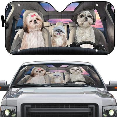 Fun Pet Pattern Car Sunshade - 3D Printed Front Windshield Sun Blocker - UV Protection and Heat Shield