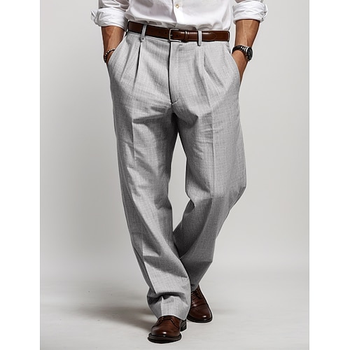 Herren Leinenhosen Hose Sommerhose Faltenhose Fronttasche Gerader Schnitt Einfach Komfort Atmungsaktiv Lässig Täglich Ferien Mode Basic Schwarz Weiß Image