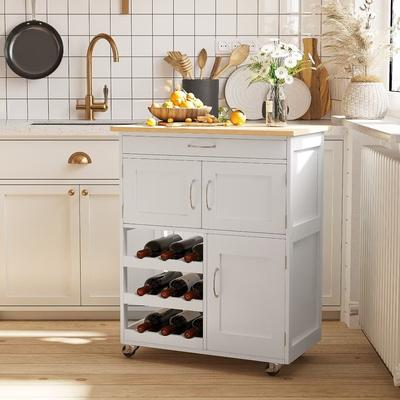 Bar Cart Rolling Kitchen Island with Wheels with W...