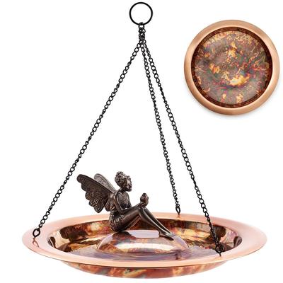 18" Hanging Fired Copper Bird Bath with Fairy