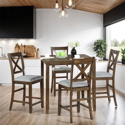 5-piece Wood Dining Counter Height Table and Chair Set