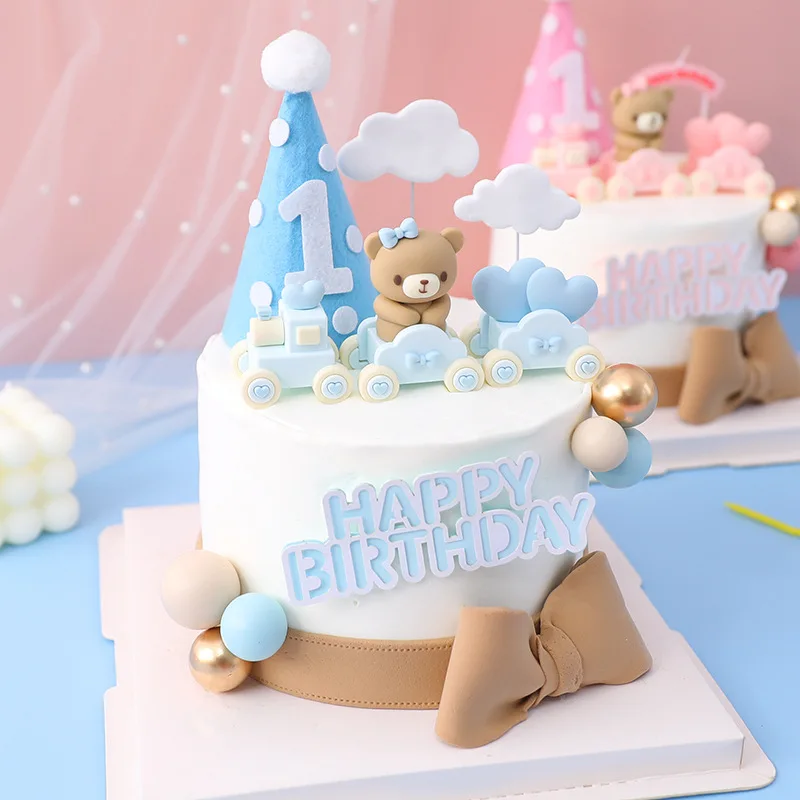 Bär Kuchen Topper Baby Dusche Dekoration Mini rosa blau Bär Zug Junge Mädchen Jahre alt alles Gute zum Geburtstag Geschlecht offenbaren Party Dekor Image