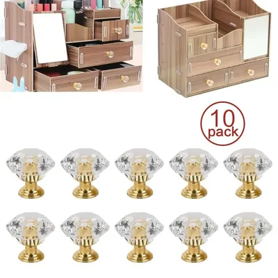 10pcs Fashion Diamond Shape Crystal Knobs Cupboard Drawer Pull Handle Door Knob Cabinet Knob Home Furniture Accessories