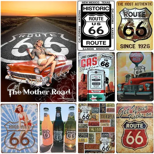 Vintage historische Route 66 Metall Zinn Zeichen Wand Poster Plakette Eisen Malerei Dekoration für