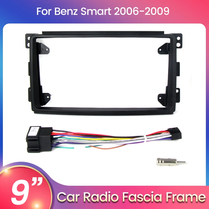 9-Zoll-Funkfaszien für Mercedes Benz Smart Fortwo W451 2006–2009 CD-Armaturenbrett-Armaturenbrett, Audio-Montagekabel, Armaturenbrett-Set, Audio-Rahmen Image