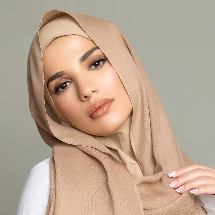 Premium, perfekt passende, farbige, atmungsaktive Unterkappe, einfarbig, leicht, Chiffon-Modal-Hijab-Schal Image