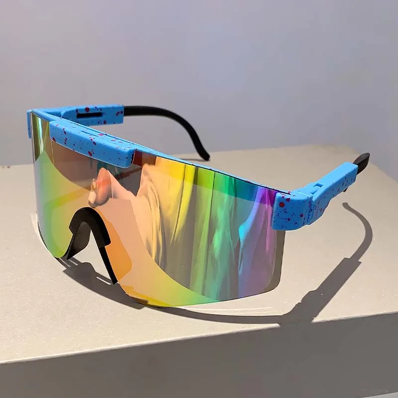 KAMMPT Übergroße Sport-Sonnenbrille 2024, umwickelt, runder Spiegel, Outdoor-Fahrradbrille, trendige futuristische Punk-Sonnenbrille für Herren