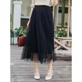 Gonna elegante in tulle da donna Moda coreana Maglia bianca A Line Gonna a pieghe da donna Estate Chic a vita alta Gonne da festa nere