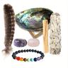 Sage Smudge Kit - Crystals, Crystal Bracelet, Natural Abalone Shell With Stand, Smudge Feathers - Smudge Kit, Gift Set, Home Decor, Party Decor