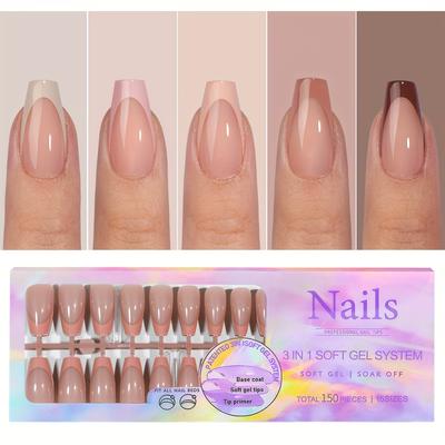 TEMU French Style Invisible Wearable Nails Removable Nail Tips French Style Wearable False Nails Image
