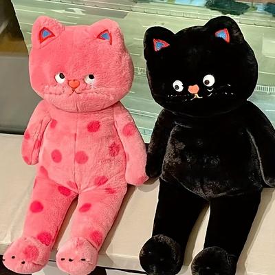 60cm/23.62in Big Pink And Black Cute Polka Dot Cat Plush Toy Valentine's Day Gift New Year Present Cute Cat Doll Pillow Scene Decor Festivals Decor Room Decor Home Decor Offices Decor