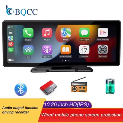 BQCC 10.26 Inch Portable Wireless Carplay Screen HD Rear Reversing Camera Car Radio DVR MP5