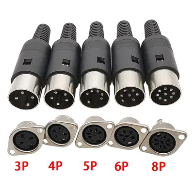 1Set DIN Audio Adapter 3/4/5/6/7/8 Pin DIN Male Plug with Plastic Handle + Female Socket Hulled