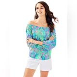 Lilly Pulitzer Tops | Bnwt Lilly Pulitzer Adira Silk Top In Pink Sunset Coco Breeze Xs | Color: Green/Pink | Size: Xs