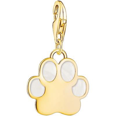 Charm-Einhänger THOMAS SABO "Hundepfote mit weißer Kaltemaille, 2014-427-39", gold (gelbgoldfarben), Charms, Damen, Silb