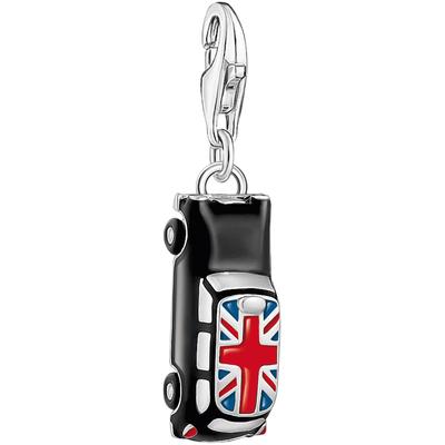 Charm-Einhänger THOMAS SABO "LONDON Taxi mit Union Jack, 2169-041-7", schwarz (silberfarben, schwarz, blau, rot, weiß, w