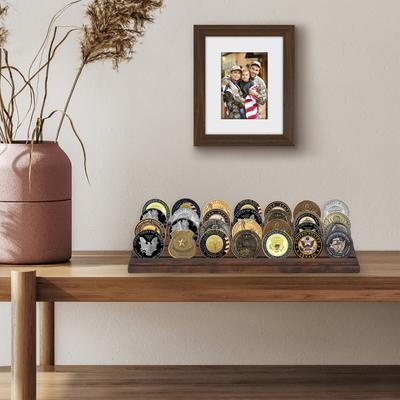 Americanflat Challenge Coin Display with 4 Rows - Military Coin Display Case - Collectible Coin Holder, 12" x 4" Solid Wood