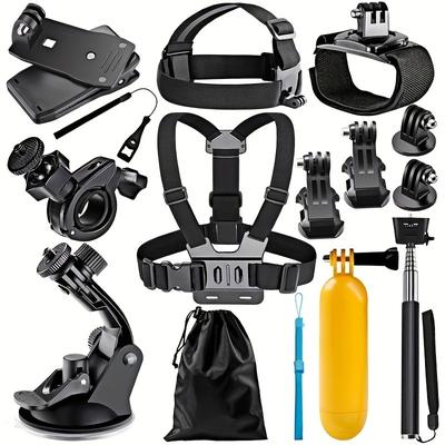 TEMU Ultimate 12pcs Set Of Action Camera Accessories Kit - For 7-9 And Above, Including Head/chest/wrist Straps, Selfie Stick, And Other Dynamic Outdoor Photography Mounts