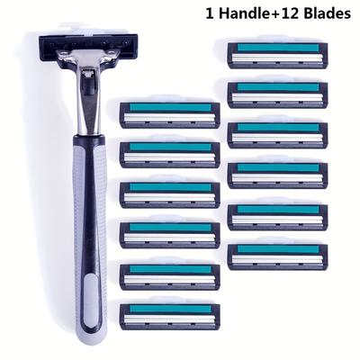Vintage 2-layer Manual Razor Set, 1 Handle With 12/27 Refills, Stainless Steel Manual Shave Razors For Daily Face Care