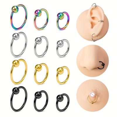 3pcs/pack Men's 3 Sizes Clip Ball Captivator Ring, Multi-purpose Piercing For Nose Ring Nipple Ring Earring Eyebrow Ring