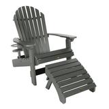highwood Mandalay Reclining Adirondack Chair with Cupholder and Matching Ottoman by Havenside Home Coastal Teak