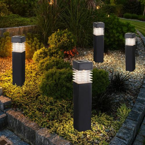 Außenleuchten Gartenlampen Solarleuchten Stehlampen Steckleuchten, grau satiniert, 4x led warmweiß,