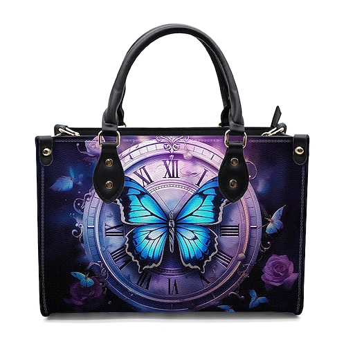 Damen Handtasche Umhängetasche Schultertasche Boston-Tasche PU-Leder Einkauf Täglich Festtage Bedruckt Hohe Kapazität Multi-Carry Schmetterling Blumen Pink Blau