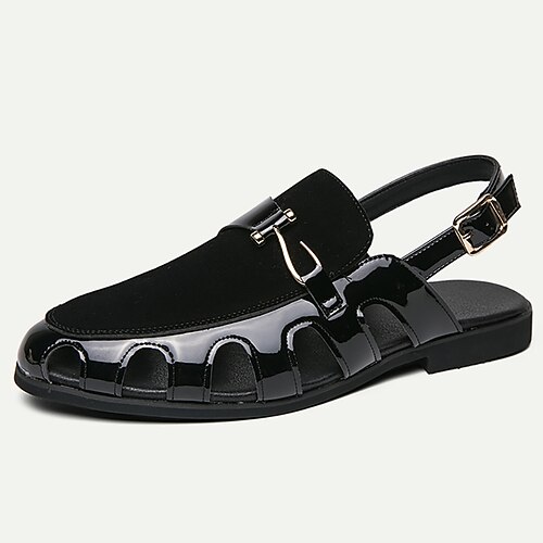 Herren Sandalen Römische Schuhe PU Leder Atmungsaktiv Komfortabel Rutschfest Schnalle Schwarz Weiß