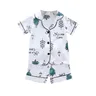 Baby Kids Boys Small Tree Print outfit Set camicetta a maniche corte top + pantaloncini Sleepwear
