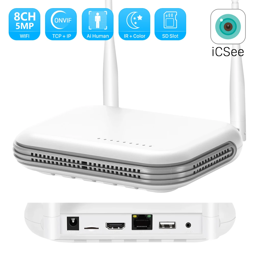 Mini WiFi NVR 8CH 3MP 4CH 5MP H.265 Onvif Videoregistratore di rete wireless Supporto Face Detection Email Alart XMEYE / iCSee App