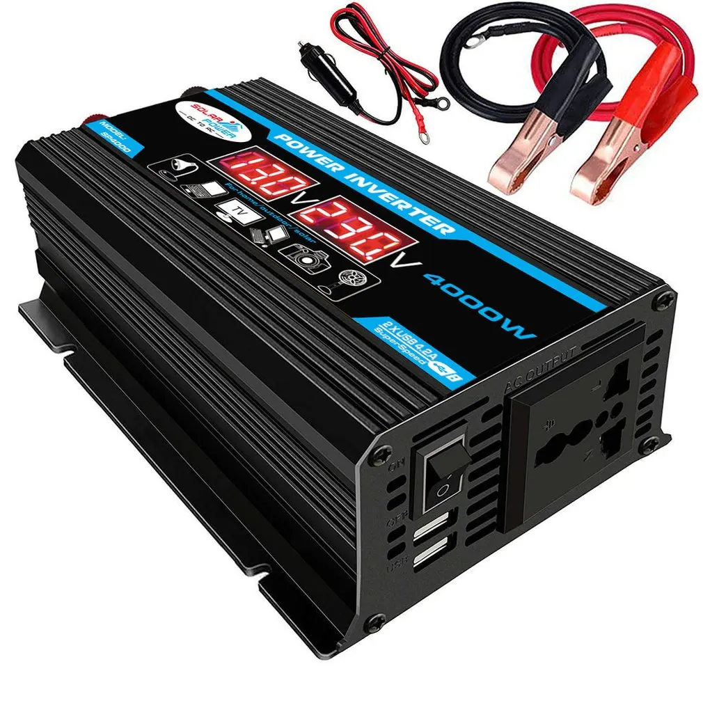 Neue 4000W 12V 220V/110V LED Ac Auto Power Inverter Konverter Ladegerät Adapter inverter Dual USB Transformator Modifizierte Sinus Welle Image