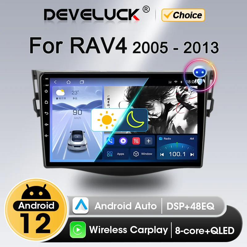 2 Din Android Auto Radio Drahtlose Carplay Für Toyota RAV4 Rav 4 2005-2013 Multimedia-Player GPS Navigation stereo DVD Kopf Einheit Image