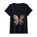 Damen Bunte Blumen Schmetterling Naturliebhaber T-Shirt mit V-Ausschnitt