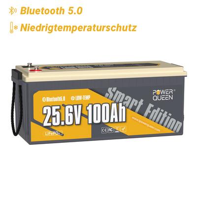 24V 100Ah Bluetooth LiFePO4 Batterie, 15000 Max. Zyklen, 10 Jahre Lebensdauer Lithium-Batterie mit