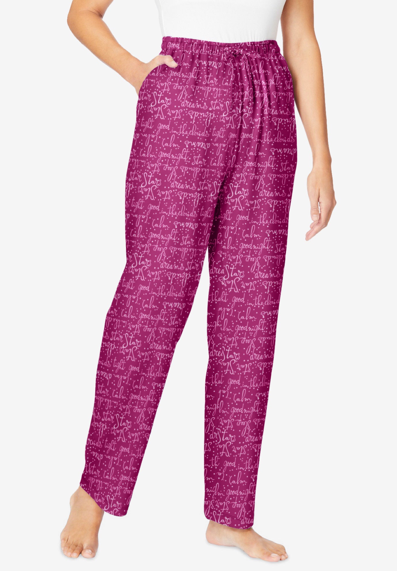Plus Size Women's Knit Sleep Pant by Dreams & Co. in Raspberry Stars (Size 4X) Pajama Bottoms