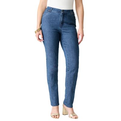 Plus Size Women's Classic Stretch Straight Leg Jean by Denim 24/7 by Roamans in Medium Stonewash (Size 32 W)