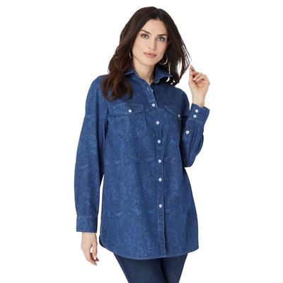 Plus Size Women's Olivia Denim Big Shirt by Roaman's in Denim Etched Filigree (Size 34 W) Bigshirt