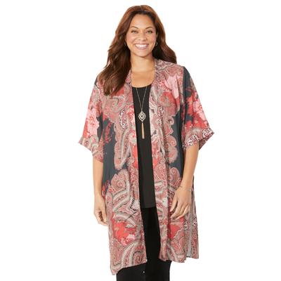 Plus Size Women's Luxe Georgette Long Kimono by Catherines in Black Floral Paisley (Size 0X)