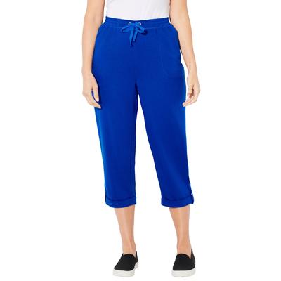 Plus Size Women's Cloud Knit French Terry Roll Tab Capri by Catherines in Dark Sapphire (Size 0X)