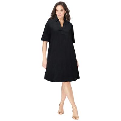 Plus Size Women's Cuff Sleeve Denim Shirtdress by Jessica London in Black (Size 14 W)
