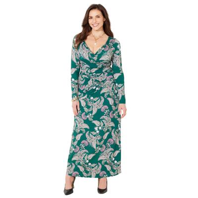 Plus Size Women's Curvy Collection Draped Midi Dress by Catherines in Emerald Green Paisley Floral (Size 0XWP)