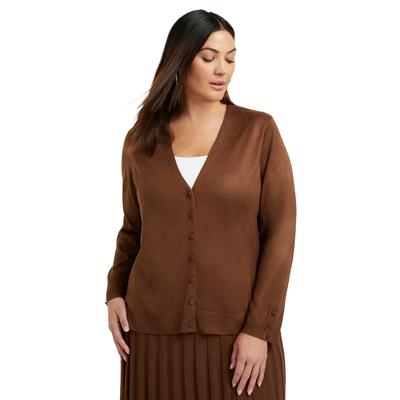 Plus Size Women's Button-Sleeve Cardigan by June+Vie in Cocoa Brown (Size 18/20)